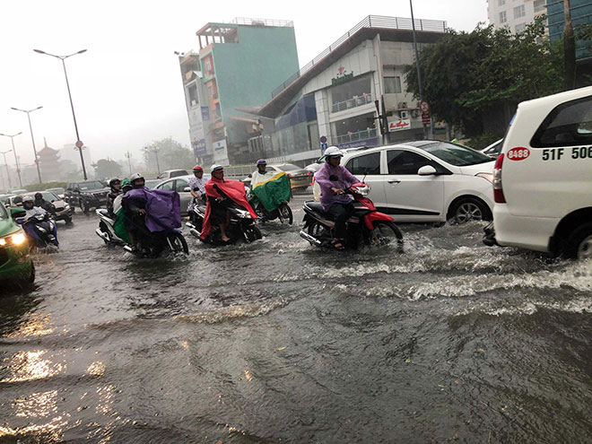 Mưa 1 giờ, cửa ngõ sân bay Tân Sơn Nhất “tụ nước” đến nửa bánh xe - 1