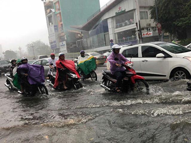 Mưa 1 giờ, cửa ngõ sân bay Tân Sơn Nhất “tụ nước” đến nửa bánh xe