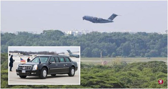 Mỹ chuyển xe và trực thăng tổng thống tới Singapore - 1