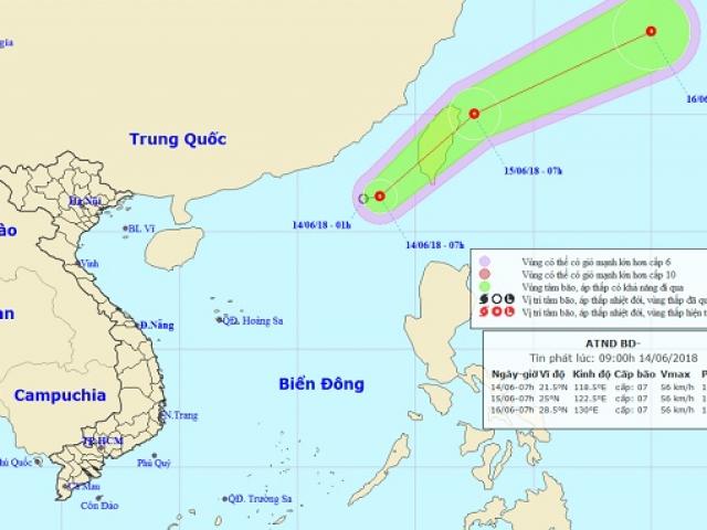 Xuất hiện áp thấp nhiệt đới giật cấp 9 trên Biển Đông