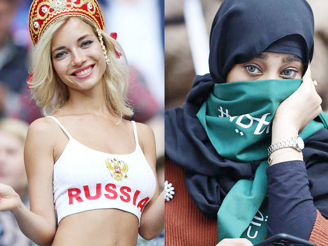 Khai mạc World Cup: Fan nữ nước Nga mặc gợi cảm, Ả Rập Saudi kín như bưng