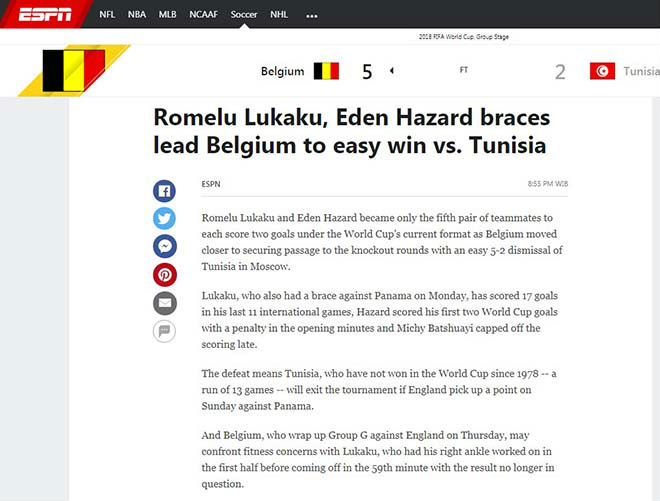 ĐT Bỉ hủy diệt Tunisia: Báo Anh lo sợ “Quỷ đỏ”, tung hô Hazard - Lukaku - 4