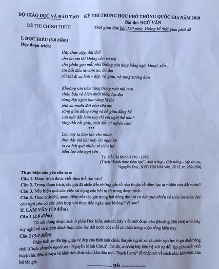 Đổi mới bất ngờ, tiềm lực đất nước vào đề thi Văn - 1