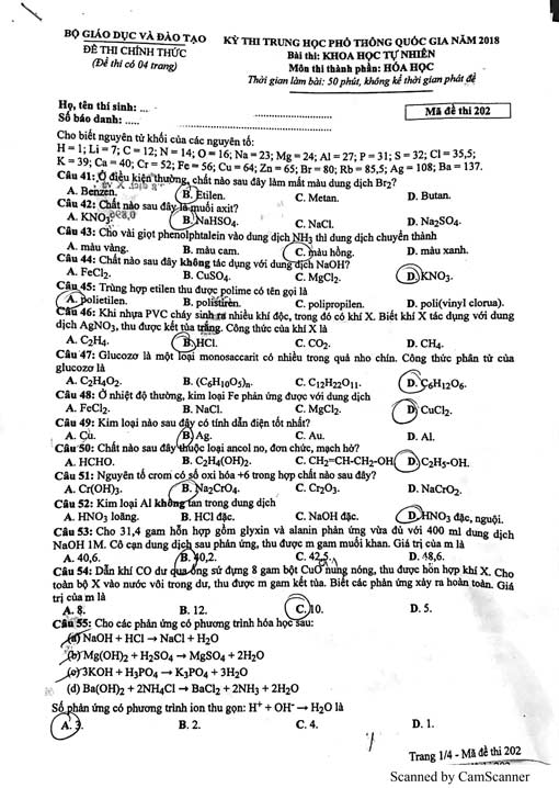 Gợi ý làm bài thi THPT Quốc gia 2018 môn Hóa học - 1