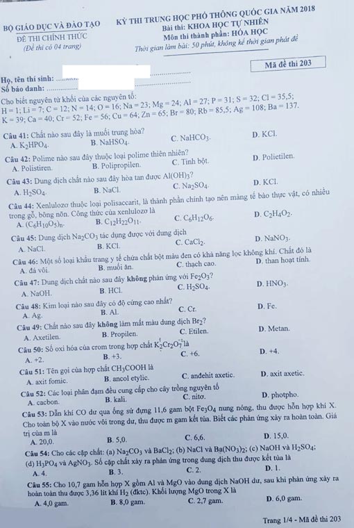 Gợi ý làm bài thi THPT Quốc gia 2018 môn Hóa học - 6