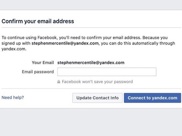 Facebook yêu cầu người dùng nhập mật khẩu email để làm gì?