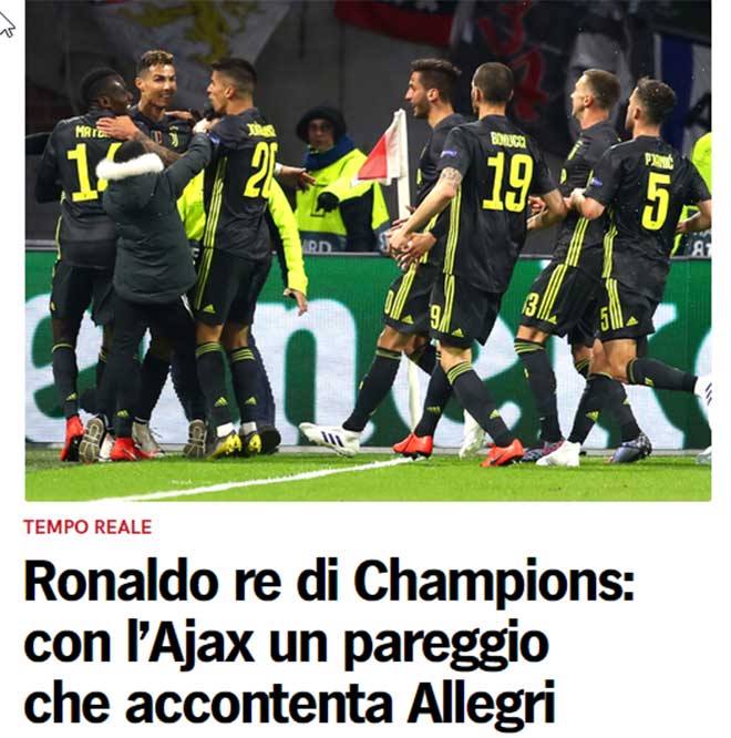 Juventus toát mồ hôi trước Ajax: Chiến công Ronaldo bị báo quốc tế quên lãng - 1