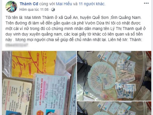 Nhặt được gần 50 triệu đồng, lên Facebook tìm chủ nhân trả lại