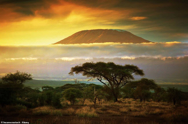 Kilimanjaro, Tanzania:  Với độ cao 5.900 m, núi lửa Kilimanjaro là ngọn núi cao nhất ở châu Phi. Mặc dù nằm gần đường xích đạo, đỉnh của ngọn núi này được bao phủ bởi băng tuyết. Nhưng nếu tốc độ ấm lên toàn cầu vẫn tăng như hiện nay, băng ở đây sẽ biến mất hoàn toàn vào năm 2060.