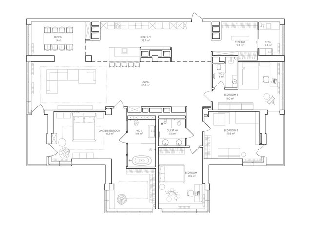 Sơ đồ thiết kế ngôi nhà với diện tích 260 m2.