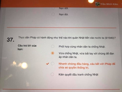 Đáp án sai trong đề thi Sử vào lớp 10 của Sở Giáo dục Hà Nội - 2