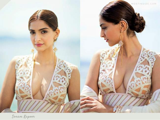 Sonam Kapoor táo bạo diện váy khoe vòng 1 tới LHP Cannes.