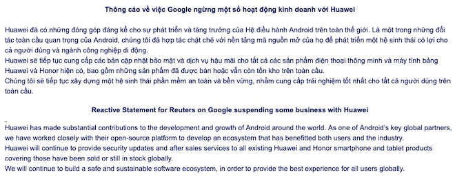 Thông cáo của Huawei Việt Nam về việc bị Google ngừng một số hoạt động kinh doanh - 1