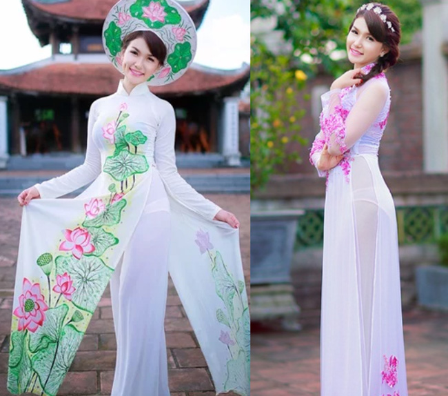 Hot girl Cà Mau - Diễm Trinh từng để lộ nội y kém duyên vì trang phục áo dài mỏng manh. 