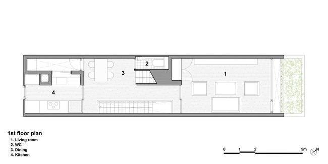 Tầng 2 là phòng khách và khu nhà bếp