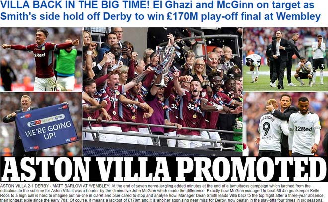 Aston Villa giành vé lên hạng 170 triệu bảng: Báo chí vinh danh người hùng, tiếc Lampard - 1