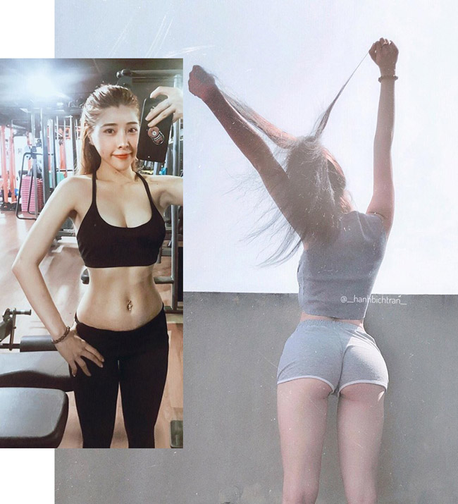 4.&nbsp;Số đo hiện tại của hot girl phòng gym Hà thành - Bích Hạnh là: Ngực 92cm, eo 58cm, mông 93,5cm, đùi 48cm &#40;số đo 3 vòng năm 2016 lần lượt là 88 - 57 - 95&#41;. Có thể thấy, vòng 3 của hot gymer ngày càng săn chắc hơn trước.