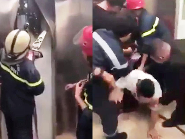 Clip: Cảnh sát phá cửa thang máy trong chớp mắt, giải cứu 21 người mắc kẹt