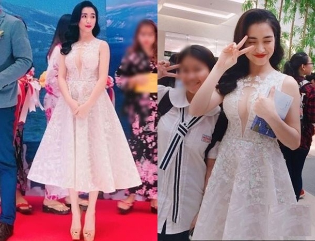 Hòa Minzy "o ép" vòng 1 khi diện một chiếc váy đi dự sự kiện.