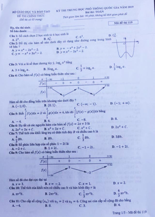 Gợi ý giải đề thi môn Toán THPT quốc gia 2019 - 7