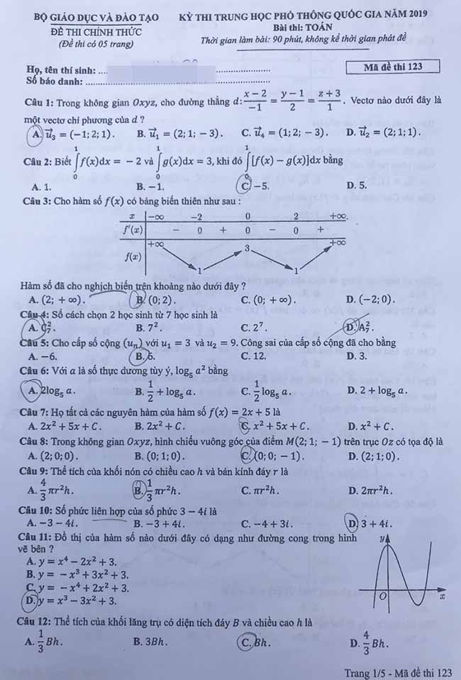 Gợi ý giải đề thi môn Toán THPT quốc gia 2019 - 17