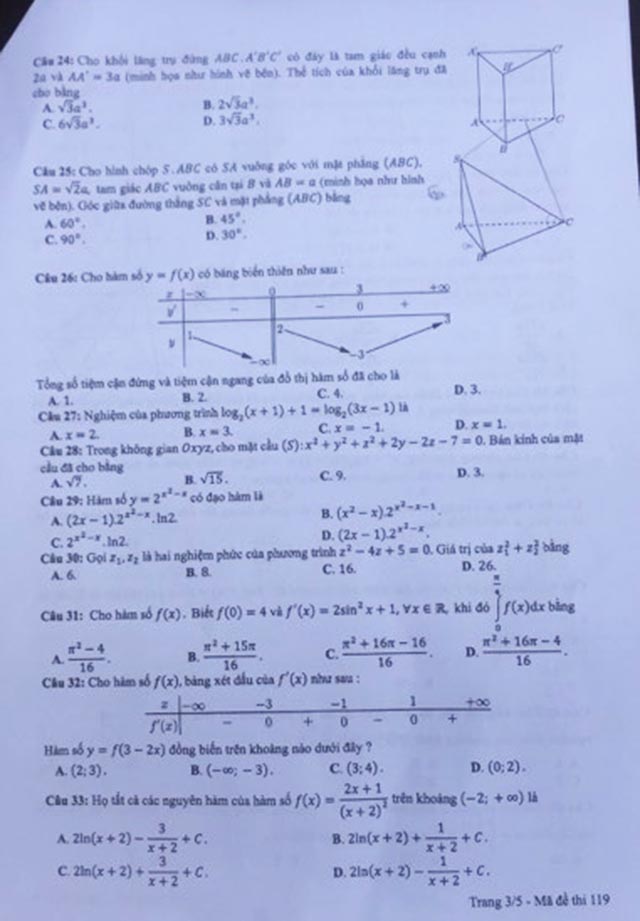 Gợi ý giải đề thi môn Toán THPT quốc gia 2019 - 9