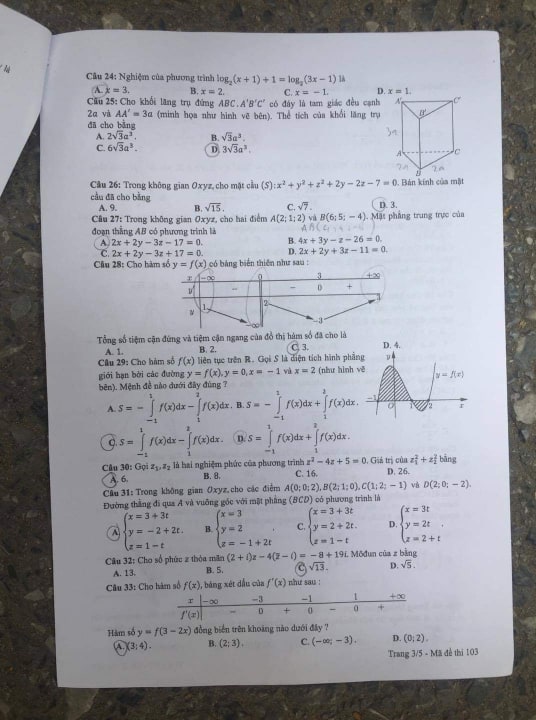 Gợi ý giải đề thi môn Toán THPT quốc gia 2019 - 3