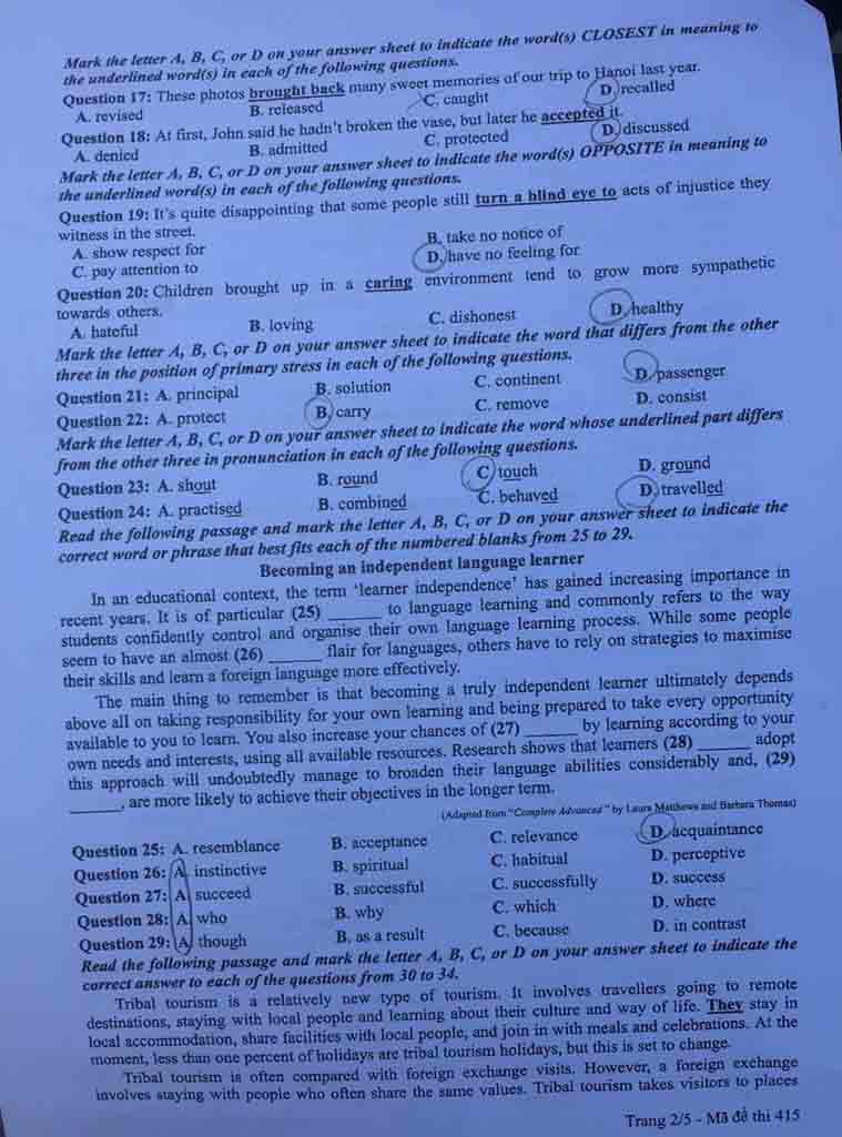 Gợi ý giải đề thi môn tiếng Anh THPT Quốc gia 2019 - 2