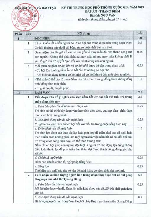 Bộ GD ĐT công bố đáp án chính thức môn Văn kỳ thi THPT Quốc gia 2019 - 5