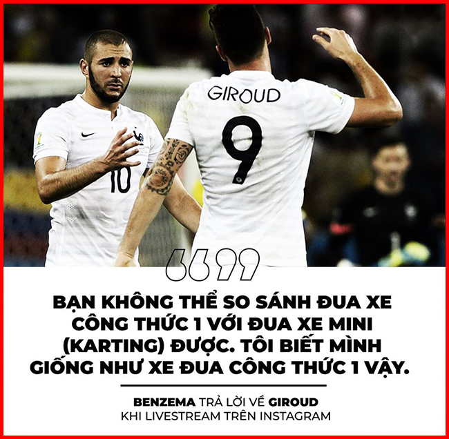 Benzama tỏ ra xem thường Giroud trên tuyển Pháp.