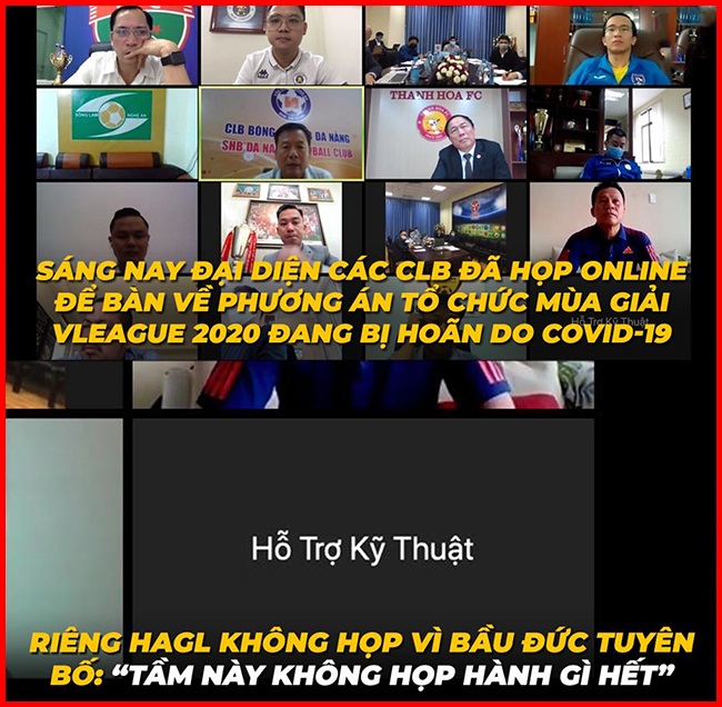 CLB HAGL từ chối họp trực tuyến với ban tổ chức V-League.