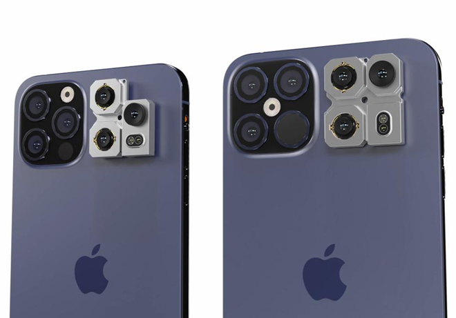 iPhone 11 Pro với 3 camera sau và concept iPhone 12 Pro với 4 camera sau.