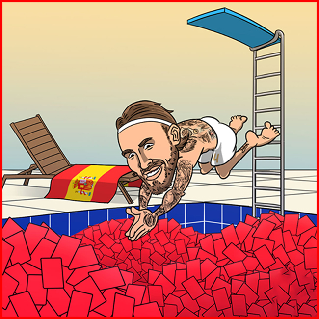 Ở nhà tránh dịch, Ramos bơi lội trong bể thẻ đỏ của mình.