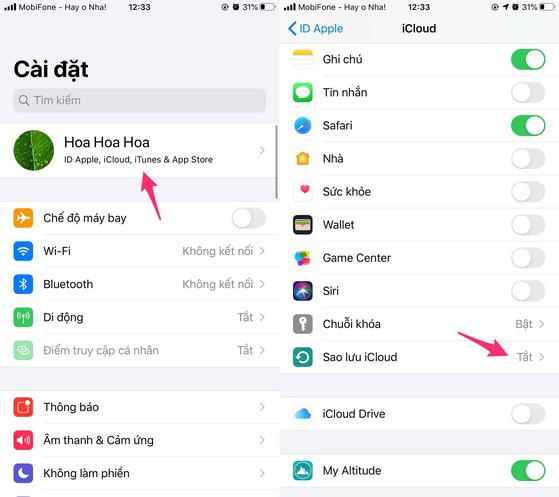 Sao lưu dữ liệu lên iCloud. Ảnh: MINH HOÀNG