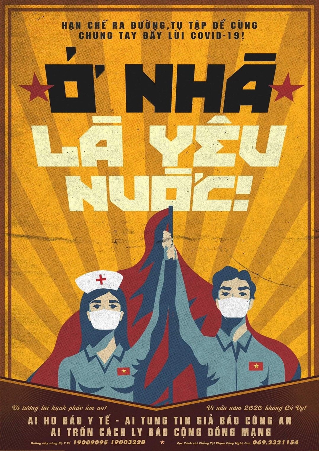 Poster cổ động "Ở nhà là yêu nước" của họa sĩ Lê Đức Hiệp. Ảnh: Lê Đức Hiệp