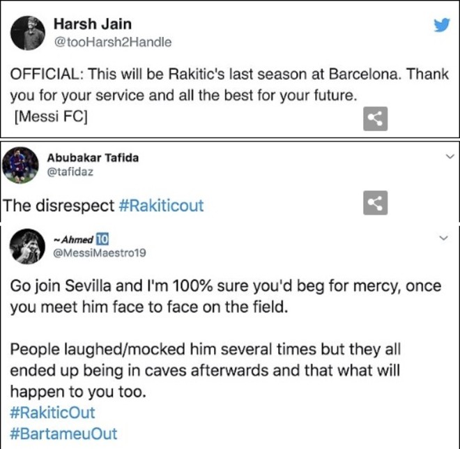 Các fan tự đặt dấu chấm hết cho Rakitic tại Barcelona