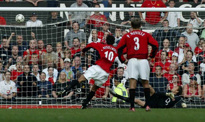 Xà ngang đã ngăn Van Nistelrooy ghi bàn cho MU khi đối đầu Arsenal trên sân Old Trafford ngày 21/9/2003 ở giải Ngoại hạng Anh