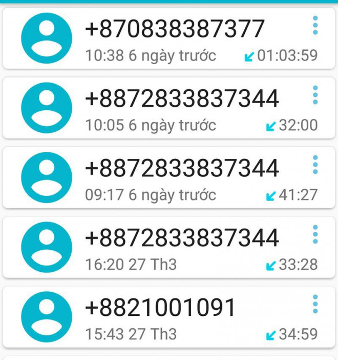 Các số điện thoại của nhóm lừa đảo gọi tới cho chị Thương. Ảnh NVCC.