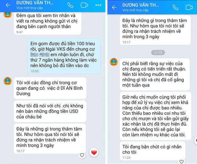 Nhóm này cũng thường xuyên nhắn tin, gọi điện qua zalo để kiểm soát nạn nhân, đe dọa bắt chuyển thêm tiền. Ảnh NVCC.