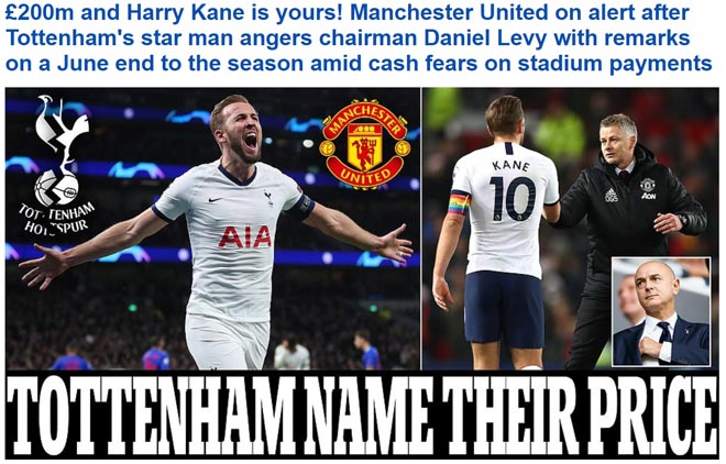 Tờ Daily Mail đưa tin Tottenham đã sẵn sàng bán Harry Kane