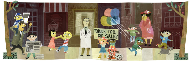 Google vinh danh bác sĩ Jonas Salk (ảnh: Google Doodles)