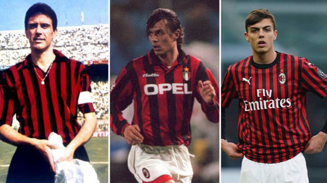 Daniel Maldini (phải) theo bước ông nội Cesare và bố đẻ Paolo khoác áo AC Milan.