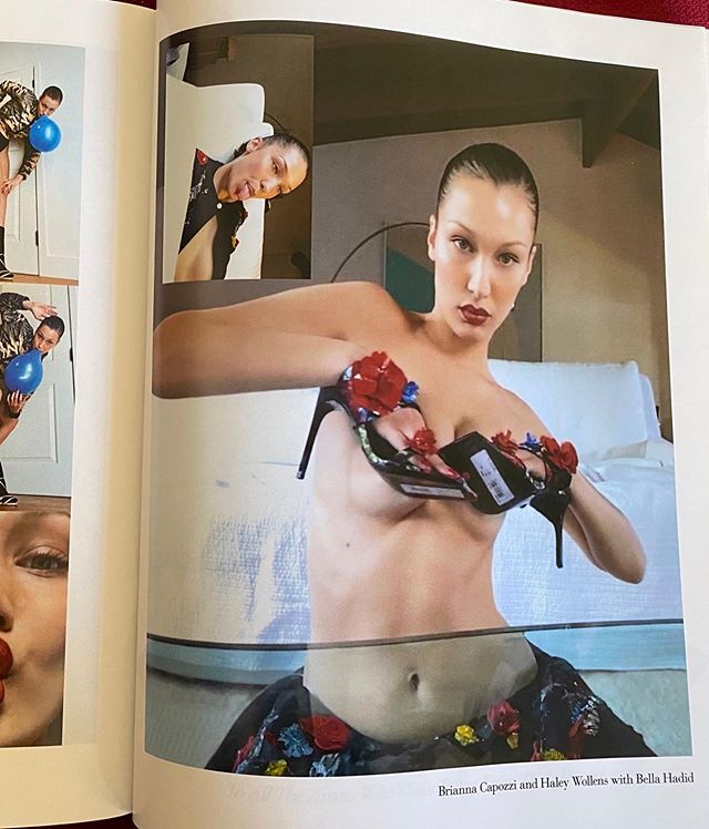 Bella Hadid bán nude, lấy giày để che ngực đầy phá cách.