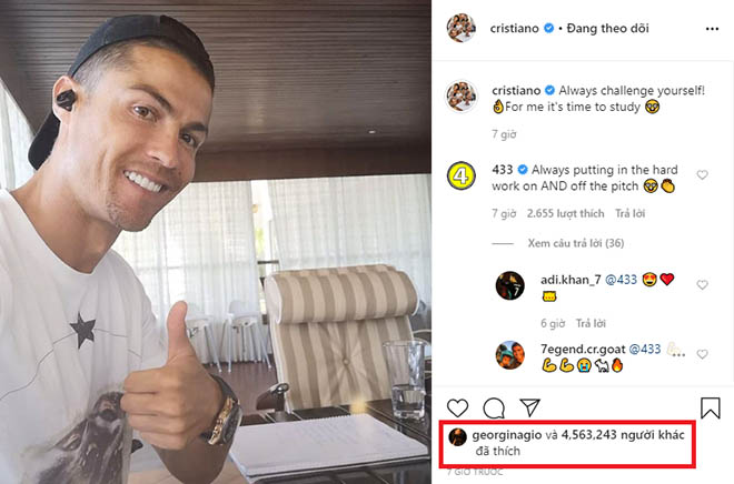 Ronaldo "khoe"&nbsp;ảnh chăm chỉ học hành