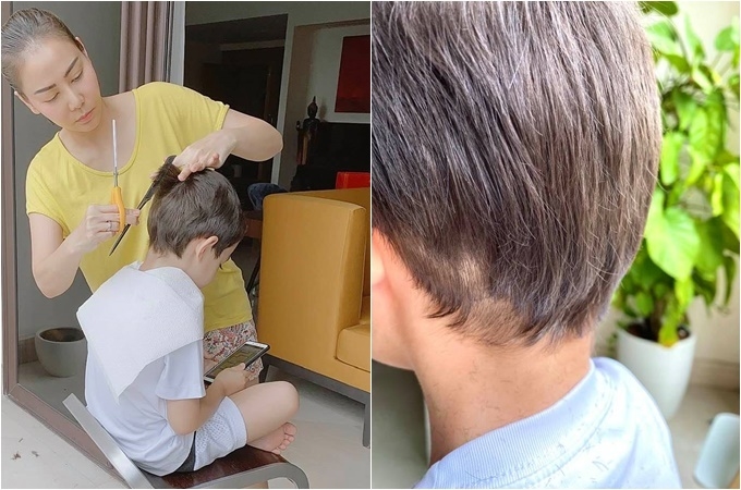 Thu Minh cắt tóc cho con trai nhưng kết quả không như mong muốn&nbsp;