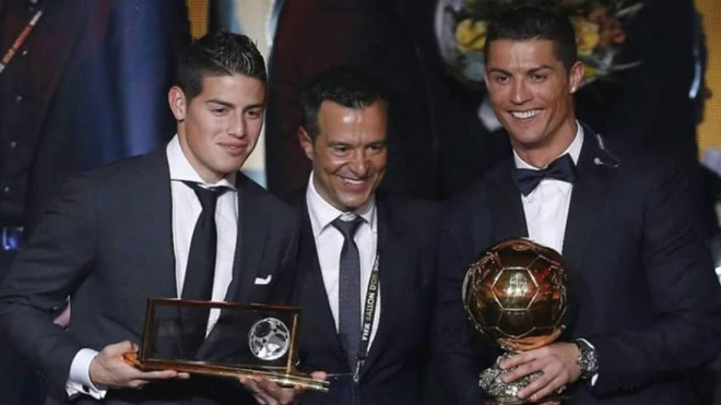 MU vừa bất ngờ liên hệ với siêu cò Jorge Mendes (giữa) - người đại diện cho cả Cristiano Ronaldo và James Rodriguez