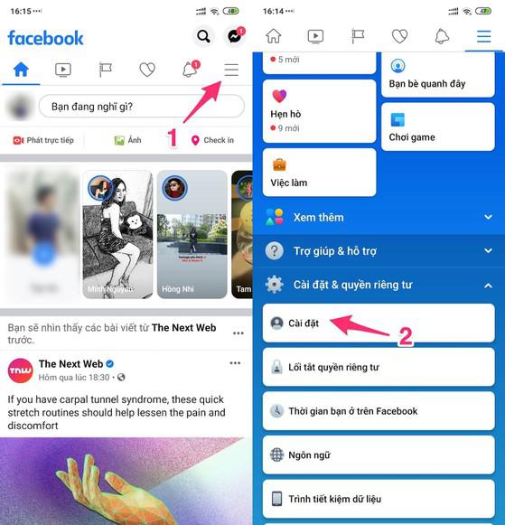 Truy cập vào phần cài đặt trên Facebook. Ảnh: MINH HOÀNG