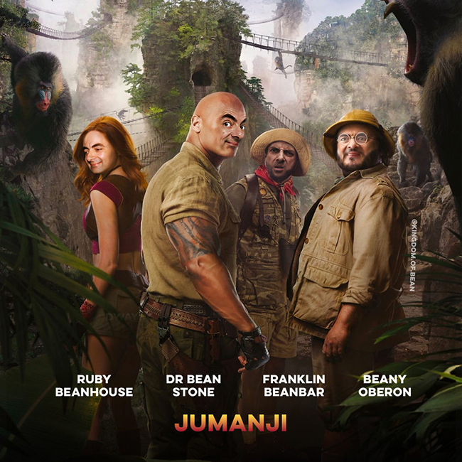 Mr Bean trong vai các diễn viên bộ phim Jumanji: Trò chơi kỳ ảo.