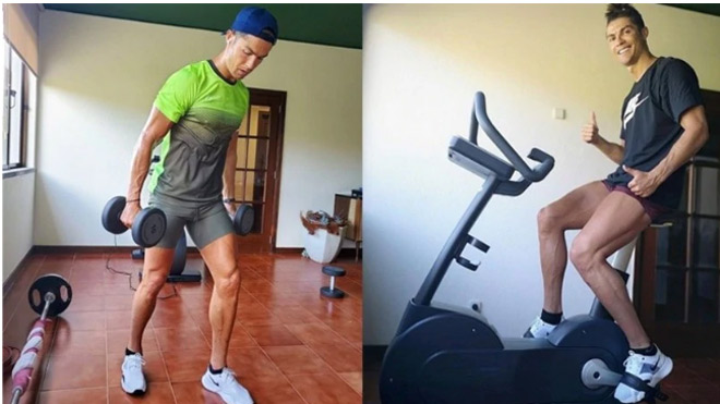 CR7 cũng tranh thủ "làm màu" trong phòng gym khi đang tự cách ly ở Madeira