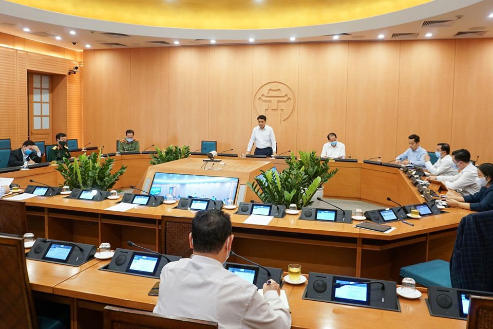 Chủ tịch UBND TP Hà Nội Nguyễn Đức Chung chủ trì cuộc họp Ban Chỉ đạo phòng, chống dịch COVID-19 TP Hà Nội.